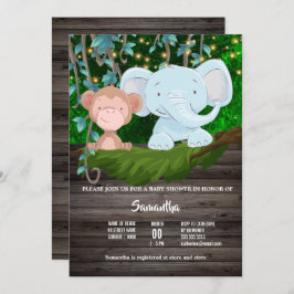 ジャングルベビー象モンキーつる植物緑のライト 招待状