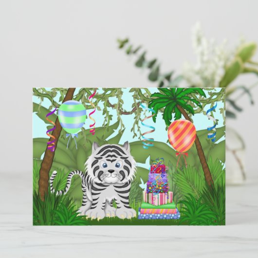 ジャングルホワイトタイガー誕生日パーティーへの招待 招待状 (スタンド正面)
