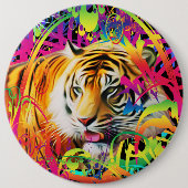 ジャングルボタンに虎 缶バッジ (正面)