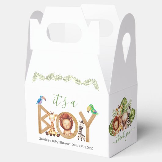 ジャングルボーイかわいいサファリ動物ウッドベビーシャワー フェイバーボックス (オープン)