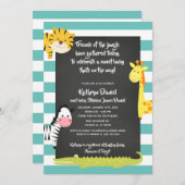 ジャングルボーイ動物の黒板ベビーシャワー 招待状 (正面/裏面)