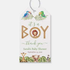 ジャングルボーイ赤ちゃんシャワーサファリ動物の木のパロット ギフトタグ