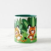 ジャングルマグの可愛い漫画のトラ踊り ツートーンマグカップ (中央)