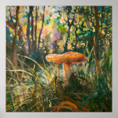 ジャングルマッシュルーム – パインタリースタイル自然アート ポスター (正面)