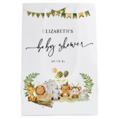 ジャングルミニマルパーティー動物赤ちゃんシャワー ミディアムペーパーバッグ (裏面)