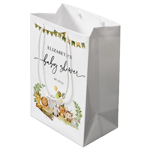 ジャングルミニマルパーティー動物赤ちゃんシャワー ミディアムペーパーバッグ (裏面アングル)