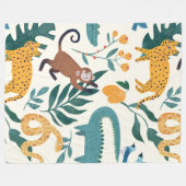 ジャングルモダンのカラフル野生動物lブルー フリースブランケット (正面(横))