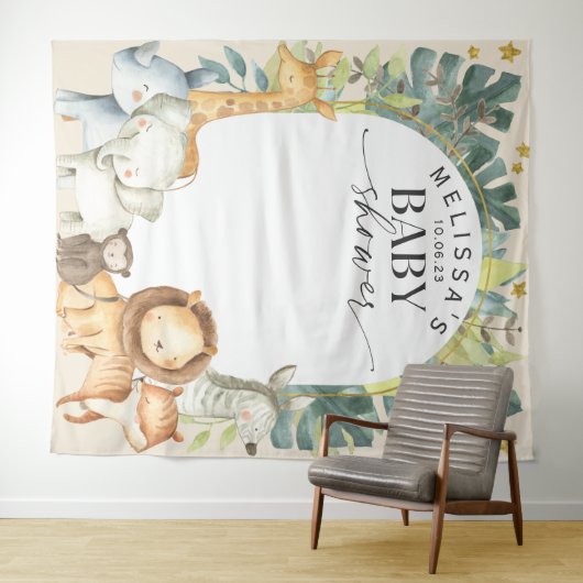 ジャングルモダン動物かわいいサファリのバックドロップ タペストリー (インサイチュ(横))
