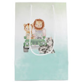 ジャングルモダン動物緑のサファリの赤ちゃんシャワー ミディアムペーパーバッグ (裏面)