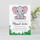 ジャングルモダン象ベビーシャワー招待状 招待状 (スタンド正面)