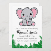 ジャングルモダン象ベビーシャワー招待状 招待状 (正面/裏面)