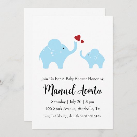 ジャングルモダン象ベビーシャワー招待状 招待状 (正面/裏面)