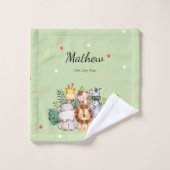 ジャングルモノグラムののサファリの動物lグリーン バスタオルセット (ウォッシュタオル)