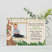 ジャングルモンキーの写真を使った誕生日パーティーの招待状 招待状 (スタンド正面)