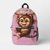ジャングルモンキーオンツリーモノグラムキッズピンク プリントバックパック (正面)
