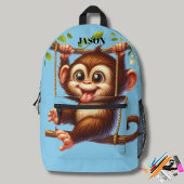 ジャングルモンキーオンツリーモノグラムキッズブルー プリントバックパック