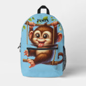 ジャングルモンキーオンツリーモノグラムキッズブルー プリントバックパック (正面)