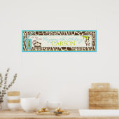 ジャングルモンキーサファリファースト誕生日バナーブルー ポスター (キッチン)