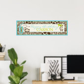 ジャングルモンキーサファリファースト誕生日バナーブルー ポスター (ホームオフィス)