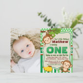 ジャングルモンキーサファリボーイファースト誕生日写真 招待状 (スタンド正面)