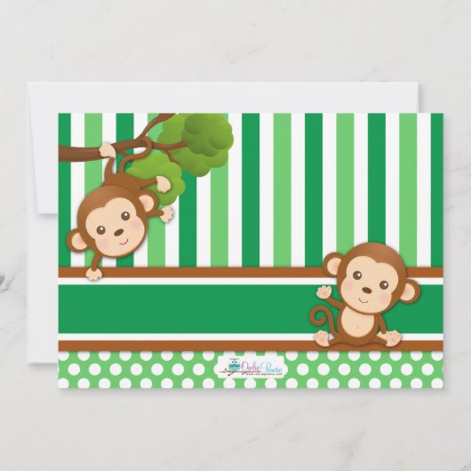 ジャングルモンキーサファリボーイファースト誕生日写真 招待状 (裏面)