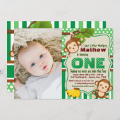 ジャングルモンキーサファリボーイファースト誕生日写真 招待状 (正面/裏面)