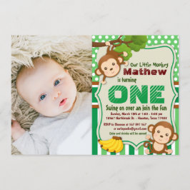 ジャングルモンキーサファリボーイファースト誕生日写真 招待状