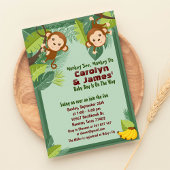 ジャングルモンキーサファリ動物カップル赤ちゃんシャワー 招待状