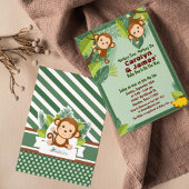 ジャングルモンキーサファリ動物カップル赤ちゃんシャワー 招待状