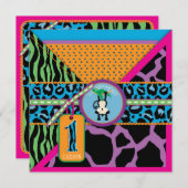 ジャングルモンキーファースト誕生日招待状ワイルド 招待状 (正面/裏面)