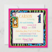 ジャングルモンキーファースト誕生日招待状ワイルド 招待状 (裏面)