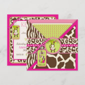 ジャングルモンキーフィフス誕生日招待状ピンク 招待状 (正面/裏面)