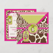 ジャングルモンキー6番誕生日招待状ピンク 招待状 (正面/裏面)