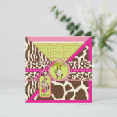 ジャングルモンキー6番誕生日招待状ピンク 招待状 (スタンド正面)