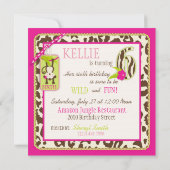 ジャングルモンキー6番誕生日招待状ピンク 招待状 (裏面)