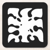 ジャングルモンステラの葉の模様（白黒） スクエアペーパーコースター (正面)