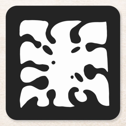 ジャングルモンステラの葉の模様（白黒） スクエアペーパーコースター (正面)