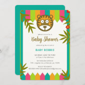 ジャングルユニーク鮮やかテーマライオンベビーシャワーパーティー 招待状 (正面/裏面)