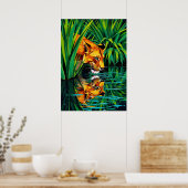 ジャングルライオネス反射鮮やか- Water Art ポスター (キッチン)