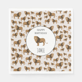 ジャングルライオパーソナライズされたンアニマルパターン誕生日 スタンダードランチョンナプキン