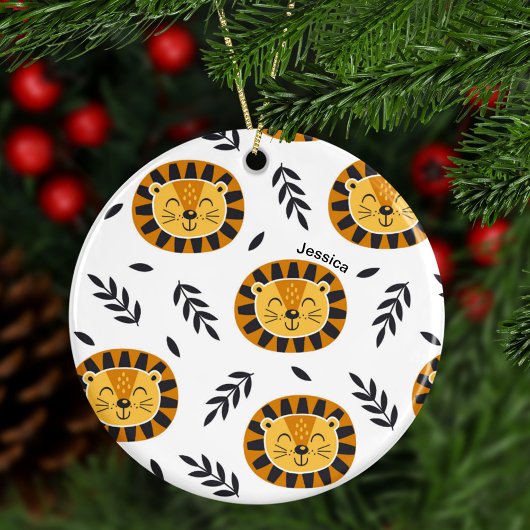ジャングルライオンのパターンと子供の名前クリスマス セラミックオーナメント