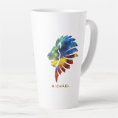 ジャングルライオンの水色の名前モノグラムのキング カフェラテマグ (右アングル)