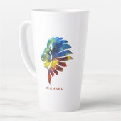 ジャングルライオンの水色の名前モノグラムのキング カフェラテマグ (左アングル)