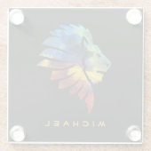 ジャングルライオンの水色の名前モノグラムのキング ガラスコースター (裏面)