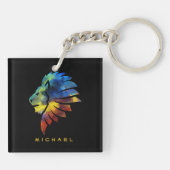 ジャングルライオンの水色の名前モノグラムのキング キーホルダー (裏面)