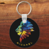 ジャングルライオンの水色の名前モノグラムのキング キーホルダー (正面)