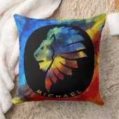 ジャングルライオンの水色の名前モノグラムのキング クッション (ブランケット)