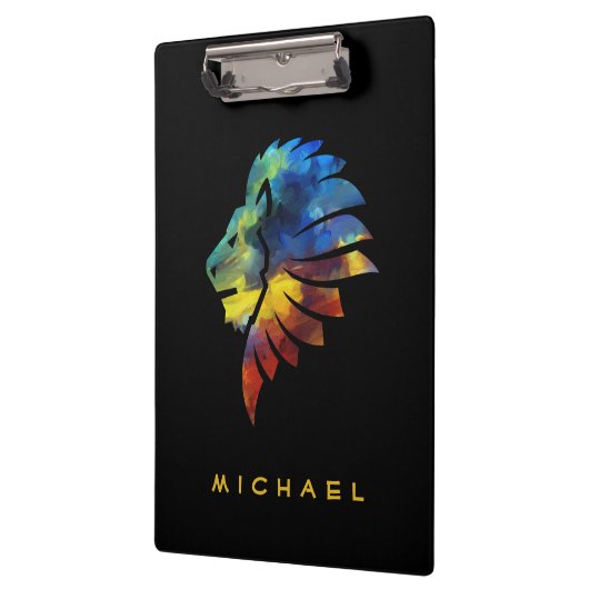 ジャングルライオンの水色の名前モノグラムのキング クリップボード (左)