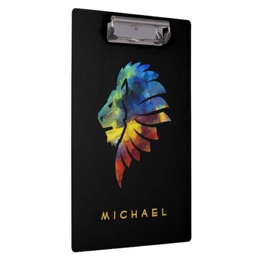 ジャングルライオンの水色の名前モノグラムのキング クリップボード (右)