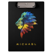 ジャングルライオンの水色の名前モノグラムのキング クリップボード (正面)